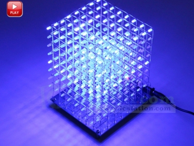 3D Light Squared Blue Flashing LED Light Cube DIY Kit 8x8x8 LED Cube Light Lamp Blue Ray for Home Decoration