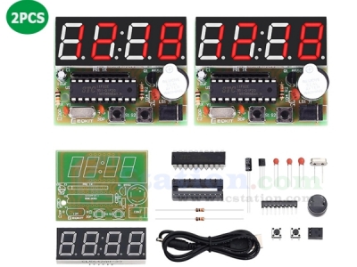 2PCS 4-Digit Red LED Digital Electronic Clock DIY Kits for Soldering Practice Circuit Learning