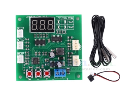 DC 12V 24V 48V 2-Channel PWM 4-Wire Fan Temperature Controller Speed Governor Display Module for PC Fan/Alarm