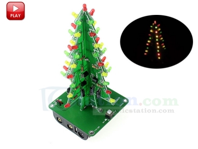 DIY Kit 3D Christmas Tree Kit with 3 Colors Red/Green/Yellow Flashing LED for Electronics Soldering Practice Xmas Fun Gift DC 5V