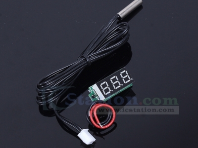 0.28Inch 3 Bits Red LED Display Digital Thermometer Temperature Meter with NTC Sensor Metal Waterproof Probe DC4-28V
