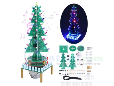 Auto-Rotate Flash RGB LED Music Christmas Trees Kit Flashing Breathing Light Soldering Practice DIY Kits