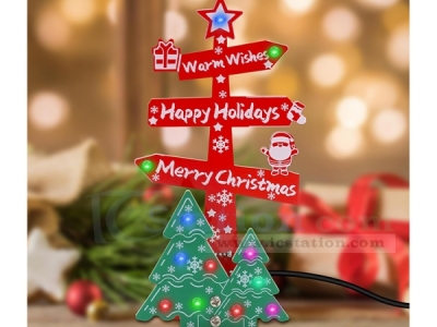 Christmas Table Sign Soldering Practice Kit, DIY LED Merry Christmas Tree Sign Electronics Kit with Colorful Lights, Electronic Soldering Projects for Xmas Decoration and Present