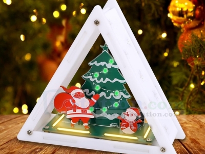 Christmas Soldering Project, Christmas Tree Soldering Kit With Triangular Acrylic Shell, DIY Electronics Kit LED Xmas Tree Santa Claus Snowman With Music for Xmas Decoration Creative Present