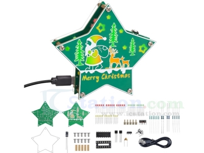 Christmas Star Lights Soldering Practice Kit With 4 Light Modes, DIY Pentagram LED Christmas Tree Santa Claus Elk Light Electronics Kit for STEM Education Decoration Creative Present