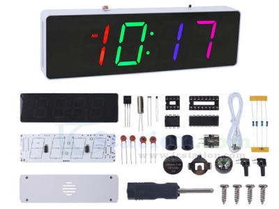 DC 5V Colorful LED Electronic Clock Kit, DIY Soldering Project, 12Hours 24Hours Display Date Time Temperature Alarm Clock Automatic Brightness Adjustment