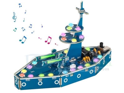 DIY Warship Model, Battleship Soldering Practice Kit with WS2812B RGB LED Flashing Light for Birthday Present School Education