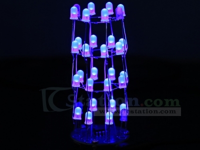 4-layer 3D Light Flashing LED Cylinder Soldering Project Kits, DIY Blue LED Lamp for Christmas Decoration