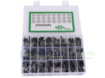 500pcs 24 Values Electrolytic Capacitor Kits 0.1uF/0.22uF/0.47uF/1uF/2.2uF/3.3uF/4.7uF/10uF/22uF/33uF/47uF/100uF/220uF/330uF//470uF/680uF/1000uF 10V/16V/25V/50V