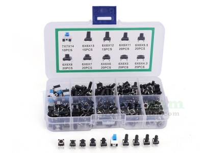 180pcs 10 Values 6*6mm Tact Switch Push Button Self-locking Switch Kits Component Kit