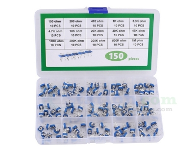 150pcs 10 Values Adjustable Potentiometer Kits 100ohm 200ohm 470ohm 1K 3.3K 4.7K 10K 20K 30K 47K 100K 200K 300K 500K 1M Component Kit