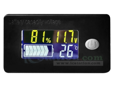 Battery Indicator Voltage and Electricity Thermometer LCD Display Voltmeter  for 10V-99V Battery