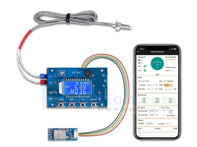12V DC Digital Temperature Controller, WiFi APP Control High Temperature Control Module -99°C~999°C 24V Thermostat Control Switch Board with 10A One-Channel Relay Waterproof K-Type Thermocouple Probe