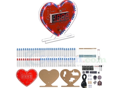 DIY Heart Shaped Rotating Led 4-Bit Digital Electronic Clock Kit, Date Time Temperature Display Alarm Clock DIY Kits for Soldering Skill Learning