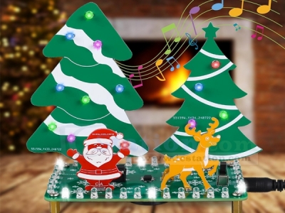 LED Christmas Tree Soldering Kit, Mini Christmas Forest Soldering Practice Kit with Music, DIY Santa Claus Elk Xmas Electronics Kit for Home Decorations School STEM Teaching