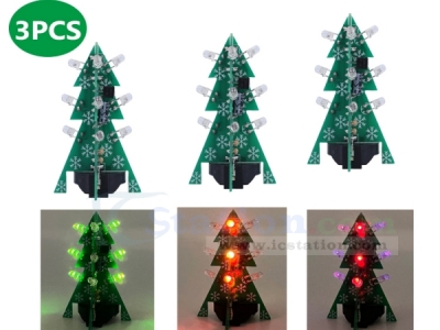 3PCS/Pack 3D Mini PCB Christmas Tree DIY Kit with LED Flashing Light, Simple LED Xmas Tree Electronic Soldering Kits for Beginners