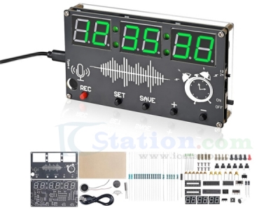 Recordable Alarm Clock Soldering Project, DIY Digital Clock Electronics Kit with 3 Independent Alarms 12/24H Switch 0.8-inch Display STEM Learning Soldering Project for School and Home Use