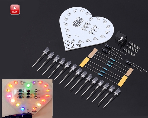 DC 5V Colorful Flashing LED Light DIY Kit Love Heart Shaped LED Lamp Electronic Soldering Practice Kit