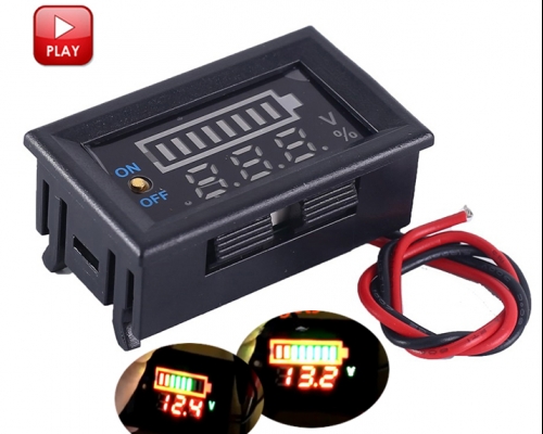 Red Display Lithium Battery Capacity Indicator Voltmeter ON/OFF Controller Voltage Tester 12.6V for 12V Lead-acid Battery or 4pcs 3.7V 4.2V Lithium Batteries