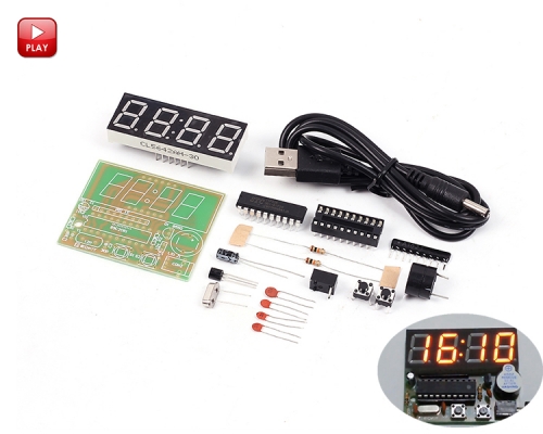 DIY 4-Digit C51 Digital Electronic Clock Red LED STC11F02E Chip DIY Kits Soldering Practice Electronic Learning