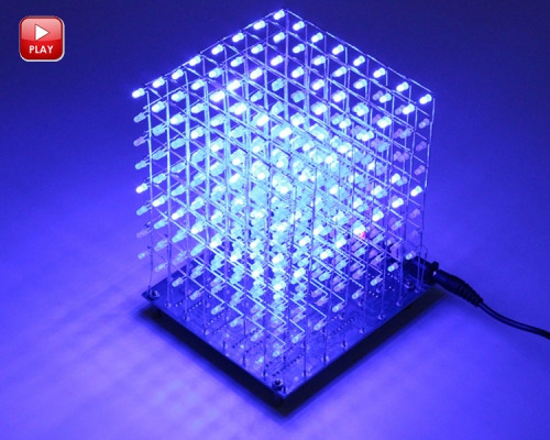 3D Light Squared Blue Flashing LED Light Cube DIY Kit 8x8x8 LED Cube Light Lamp Blue Ray for Home Decoration