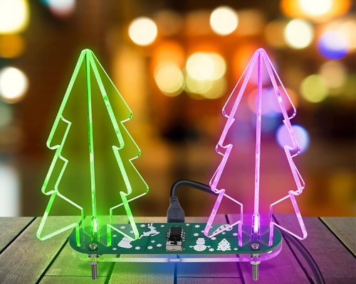 DIY Kit Automatic Flicker Acrylic 3D Christmas Tree with Gardient Full Color LED Lights, Simple Xmas Tree Kits DIY Soldering Projects