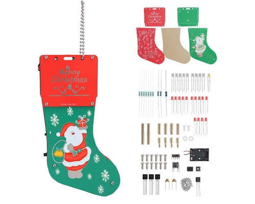 Christmas Stocking Soldering Project, Christmas Sock Soldering Practice Kit With 4 Light Modes DIY LED Santa Claus Electronics Kit for STEM Education Decoration Creative Present