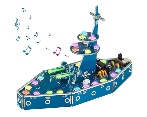DIY Warship Model, Battleship Soldering Practice Kit with WS2812B RGB LED Flashing Light for Birthday Present School Education