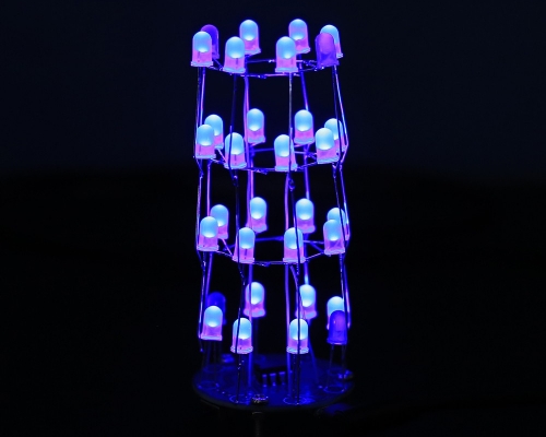4-layer 3D Light Flashing LED Cylinder Soldering Project Kits, DIY Blue LED Lamp for Christmas Decoration