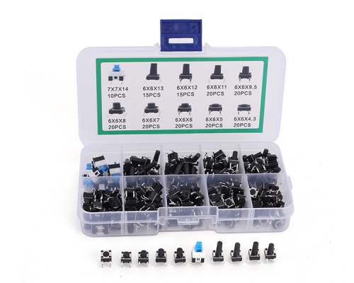 180pcs 10 Values 6*6mm Tact Switch Push Button Self-locking Switch Kits Component Kit