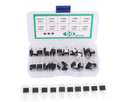 50pcs 10 Values High-Power Stabilized Transistor Kits TO-220 LM317T L7805 L7806 L7808 L7809 L7810 L7812 L7815 L7818 L7824 Component Kit