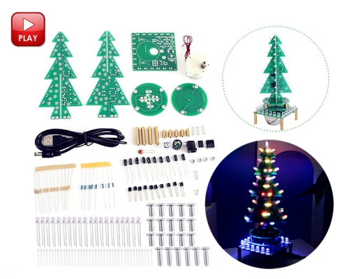 Auto-Rotate Flash RGB LED Music Christmas Trees Kit Flashing Breathing Light Soldering Practice Tranining DIY Kit