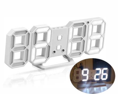 3D LED Digital Wall Clock, Time Date Temperature Display Nightlight Alarm Clock, 9.5'' 12/24 Hours Electronic Desktop Clock Adjustable Brightness