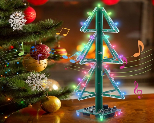 DIY Kit RGB Flash LED Circuit Music Christmas Tree, 12.4inch 3D Xmas Tree DIY Soldering Kits for Christmas Gift