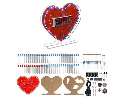 DIY Heart Shaped Rotating Led 4-Bit Digital Electronic Clock Kit, Date Time Temperature Display Alarm Clock DIY Kits for Soldering Skill Learning