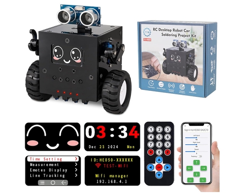 Robot Soldering Project, ICStation DIY Robot Car Soldering Practice Kit RC Robot with Time & Expressions Display STEM Science Kits for Adults Teens School Students Experiment Education