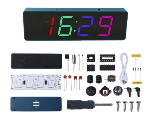 DC 5V Colorful LED Electronic Clock Kit, DIY Soldering Project, 12Hours 24Hours Date Time Temperature Alarm Clock Automatic Brightness Adjustment