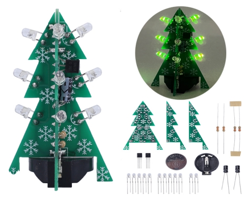 DIY 3D Mini PCB Christmas Tree Kit with Flashing LED Lights, Simple LED Xmas Tree Electronic Soldering Kits for Beginners