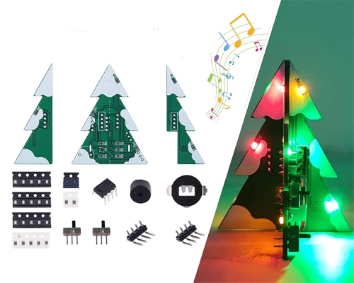 3D Mini PCB Christmas Tree with Music DIY Kit, SMD Component Soldering Kit