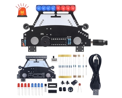 ICStation Soldering Practice Kit, Police Car Shape DIY Soldering Project with LED Flashing Light, Police Car Soldering Kit with Simulated Siren Sound for Students Learning Soldering