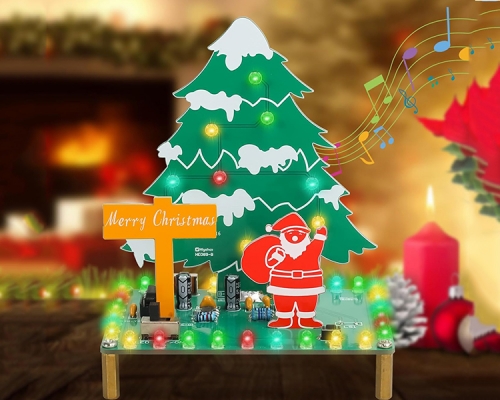 DIY Christmas Tree Soldering Kit, Santa Xmas Tree Soldering Project Kit with RGB LED & Music, DIY Electronic Soldering Practice Kit for Teens Adults Students Perfect Present for Xmas