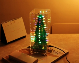 DIY Kit RGB Flashing LED Circuit Colorful 3D Christmas Trees Kit MP3 Music Box with Shell for Christmas Xmas Gifts