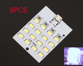 5pcs Micro USB Mobile Power Lamp 16pcs LEDs Board Emergency Light SMD 5730 Super Bright White Lamp Light Module