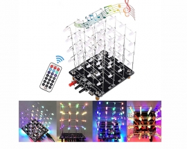 DIY 3D Light Cube 4x4x4 RGB LED Electronic Soldering Kit, USB Charging Colorful Music 3D Animation Light Cube Ornament with Remote Control for Practice Soldering