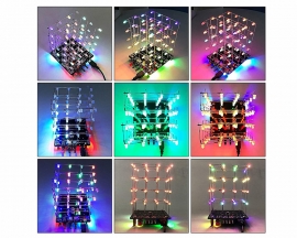 DIY 3D Light Cube 4x4x4 RGB LED Electronic Soldering Kit, USB Charging Colorful Music 3D Animation Light Cube Ornament with Remote Control for Practice Soldering