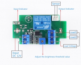 DC 12V Photosensitive Sensor Controller Relay Driver Waterproof Brightness Adjustable Switch