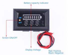 Red Display Lithium Battery Capacity Indicator Voltmeter ON/OFF Controller Voltage Tester 12.6V for 12V Lead-acid Battery or 4pcs 3.7V 4.2V Lithium Batteries