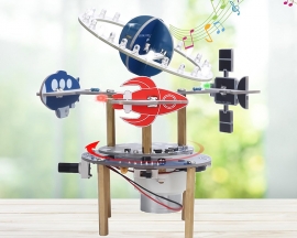 DIY Wireless Rotating 3D Space Model Soldering Project Kit, USB Powered Rotation with Music & LED, STEM Project for High School College