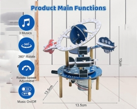 DIY Wireless Rotating 3D Space Model Soldering Project Kit, USB Powered Rotation with Music & LED, STEM Project for High School College
