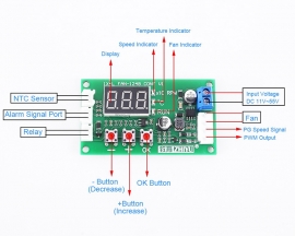 DC 12V 24V 48V PWM 4-Wire Fan Temperature Controller Speed Governor Display Module for PC Fan/Alarm